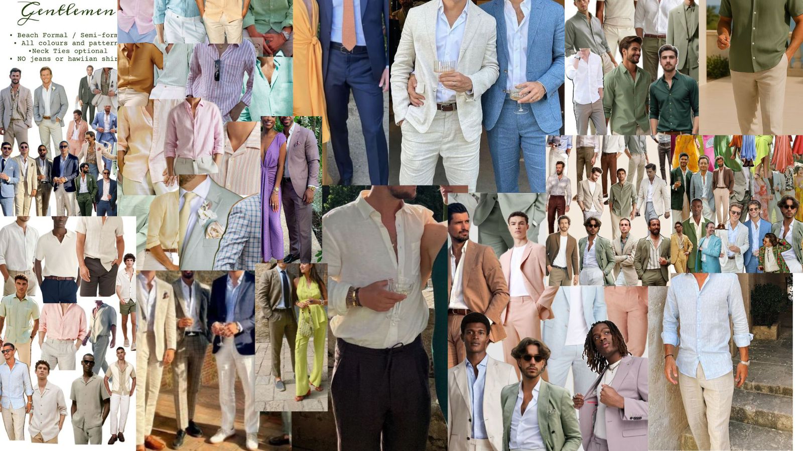 Men's dress code inspiration - smart casual to formal attire including suits and dress shirts